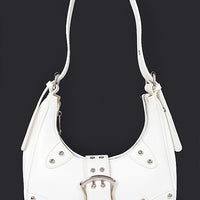 Vegan Leather Buckle Accent Shoulder Bag