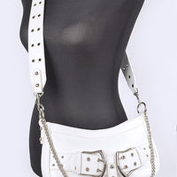 Vegan Leather Convertible Studded Shoulder Bag