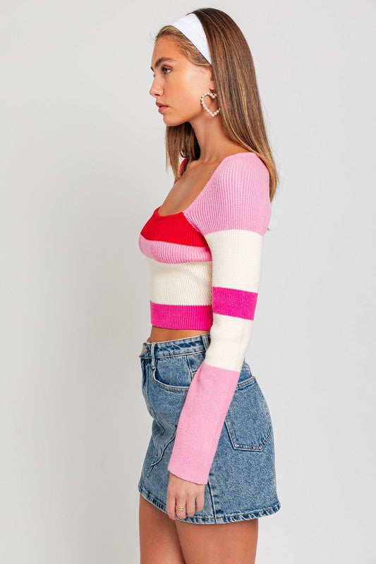 【HI FI FNK】Season Stripe Knitted Longsleeve FOMOYUU Women Oversized Striped Sweater Color Block Knit