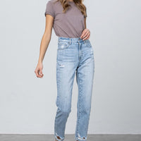 High Waist Ripped Hem Tapered Jeans