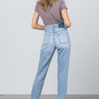 High Waist Ripped Hem Tapered Jeans