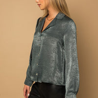 Button Down Satin Blouse Top