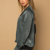 Button Down Satin Blouse Top