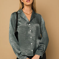 Button Down Satin Blouse Top