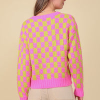 Long Sleeve Checkboard Pullover Sweater