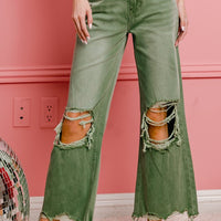 Distressed Vintage Washed Wide Leg Pants