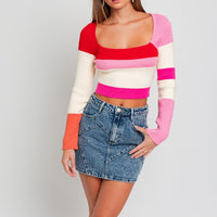 Long Sleeve Color Block Stripe Knit Top