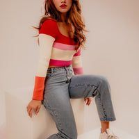 Long Sleeve Color Block Stripe Knit Top