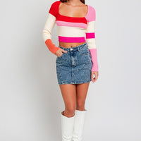 Long Sleeve Color Block Stripe Knit Top