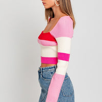 Long Sleeve Color Block Stripe Knit Top