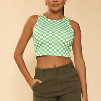 Cropped printed rib knit tank