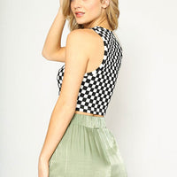 Cropped printed rib knit tank