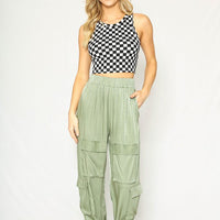 Cropped printed rib knit tank