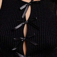 Satin Bow Detail Sleeveless Sweater Top