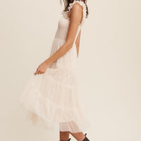 Smocked Ruffle Tiered Mesh Midi Maxi Dress