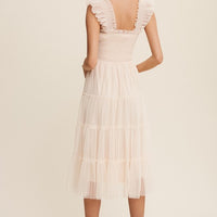 Smocked Ruffle Tiered Mesh Midi Maxi Dress