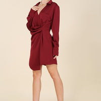 Satin collared wrap mini dress