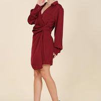 Satin collared wrap mini dress