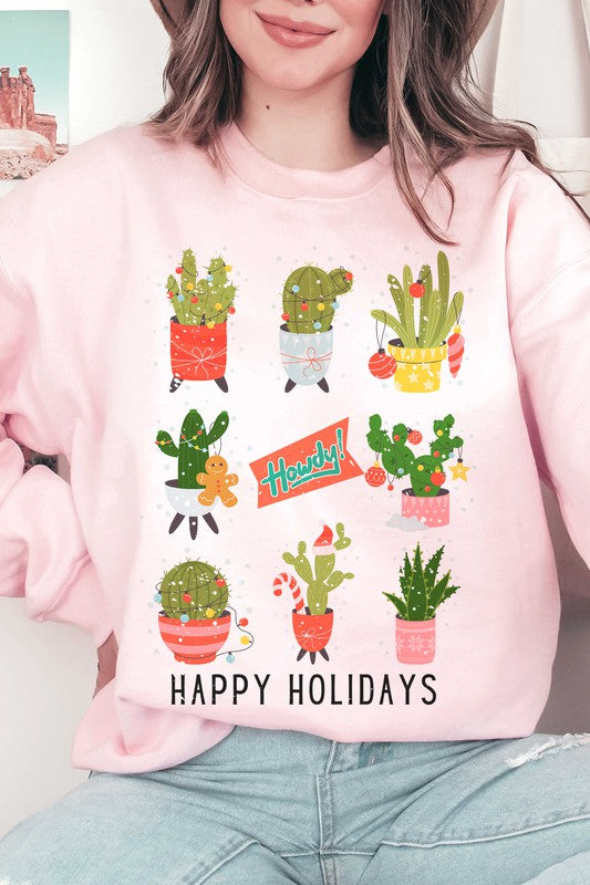 HOWDY CACTUS HAPPY HOLIDAYS Graphic Sweatshirt