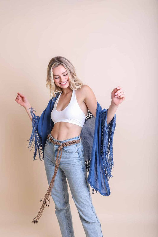 Crochet Medallion Tassel Kimono