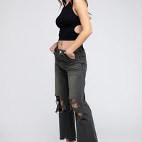 Distressed Vintage Washed Wide Leg Pants