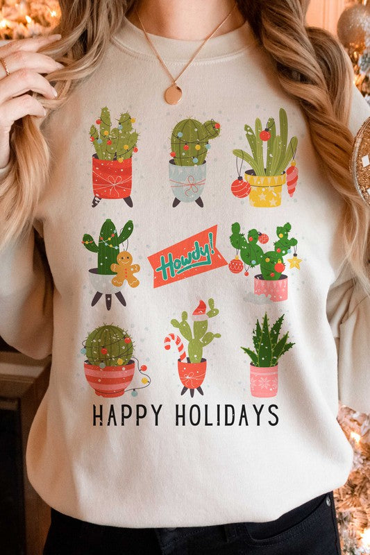 HOWDY CACTUS HAPPY HOLIDAYS Graphic Sweatshirt