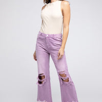 Distressed Vintage Washed Wide Leg Pants