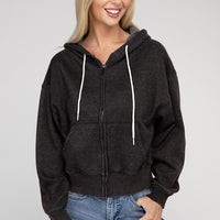 Acid Wash Fleece Cropped Zip-Up Hoodie