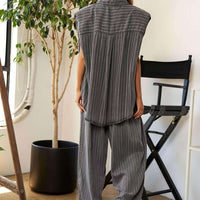 Stripe Button Down Shirt and Long Pants Set