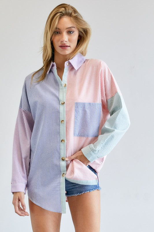 Multi Color Striped Button Down Shirt