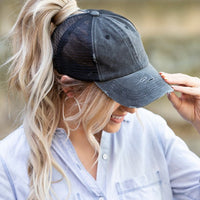 Distressed Messy Bun Hat Cap