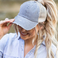 Distressed Messy Bun Hat Cap