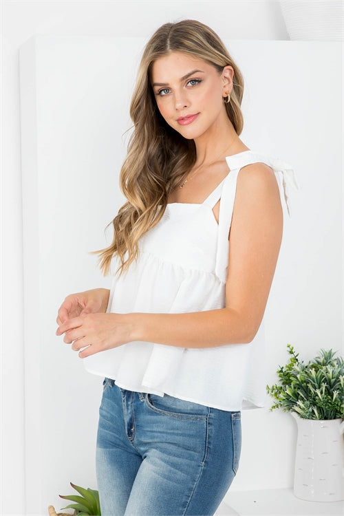 Bow Tie Strap Ruffle Top