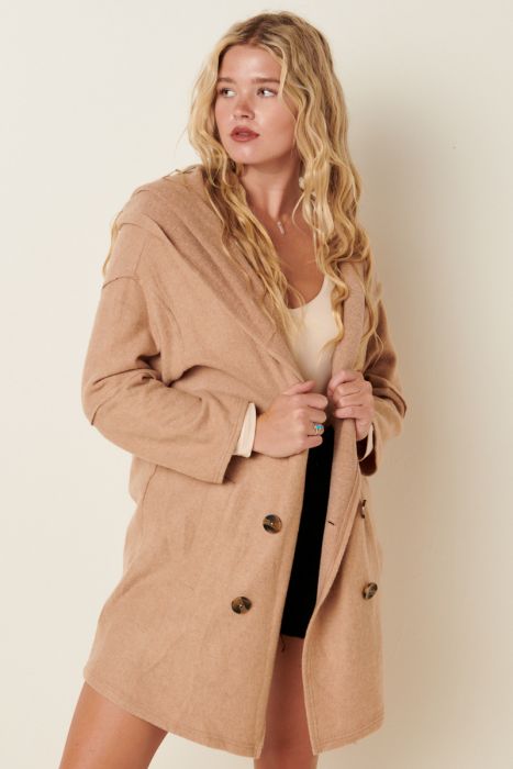 Soft Double Button Hooded Jacket